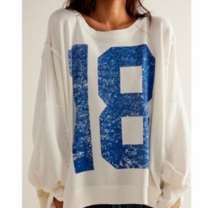 NWOT Free People Ivory/blue Graphic 18 Camden Sweatshirt Size M
